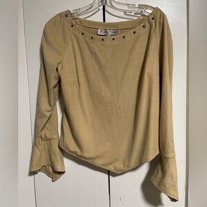 Victoria Pappas Faux Suede Beige Blouse with Stud Details